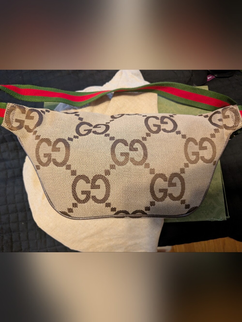 Authentic Gucci Men’s Beige GG Canvas Belt Bag with Green-Red Web - Picture 6 of 6